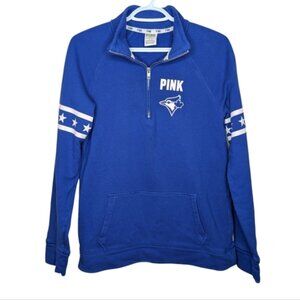 Pink Bring It Home 1 4 Zip Blue White Logo Sweater Top Medium Womens